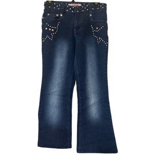 Mid Rise Junior's Jasmine Jeanswear Wide Leg Beaded Cotton Blend Size 28X27